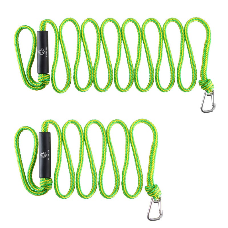 Obcursco خطوط ربط قوارب Obcursco PWC 1/2'x (7 قدم و 14 قدم)، خط ربط رصيف جت سكي لربط القوارب، ملحقات ربط البونتون لخطوط سحب الكاياك مع مشبك من الفولاذ المقاوم للصدأ 316 (أخضر وأصفر) - Image 1